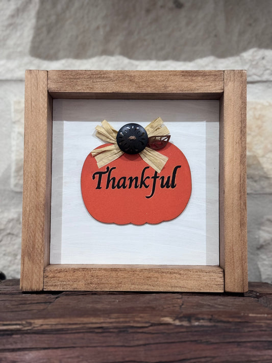 Small Wooden Frame - Thankful Pumpkin