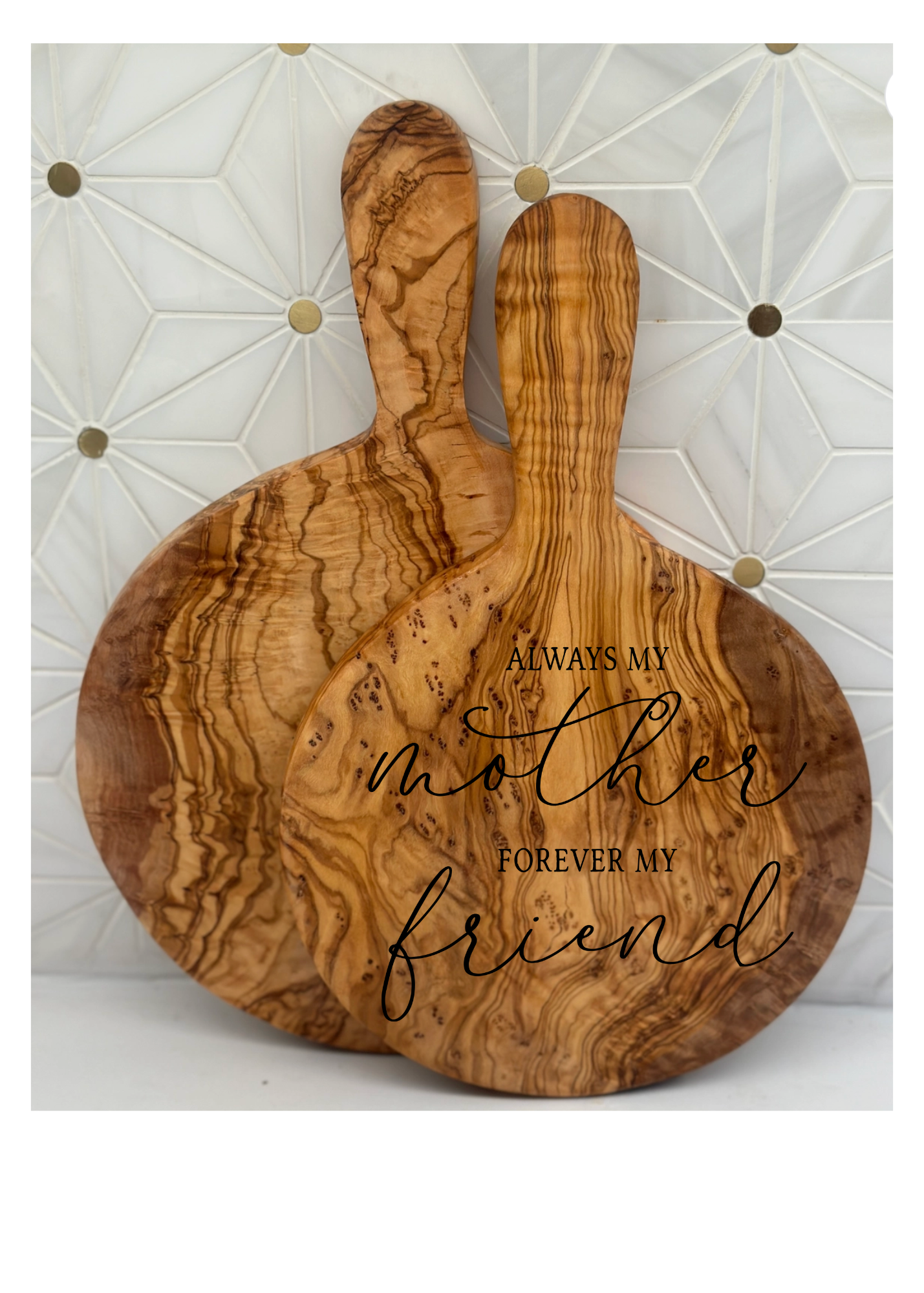 Mom Saying Engraved Round Paddle Board- Olive Wood