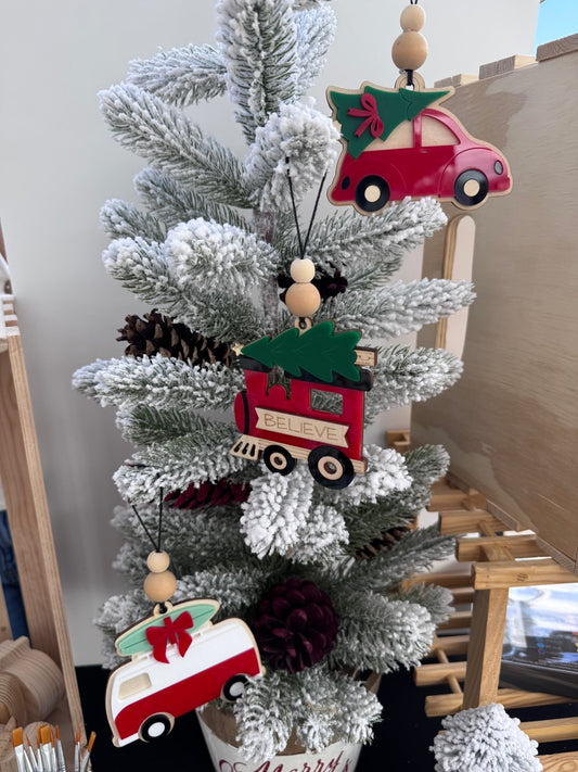 Holiday Wheels Ornament Set – Train, Car & Van (3)