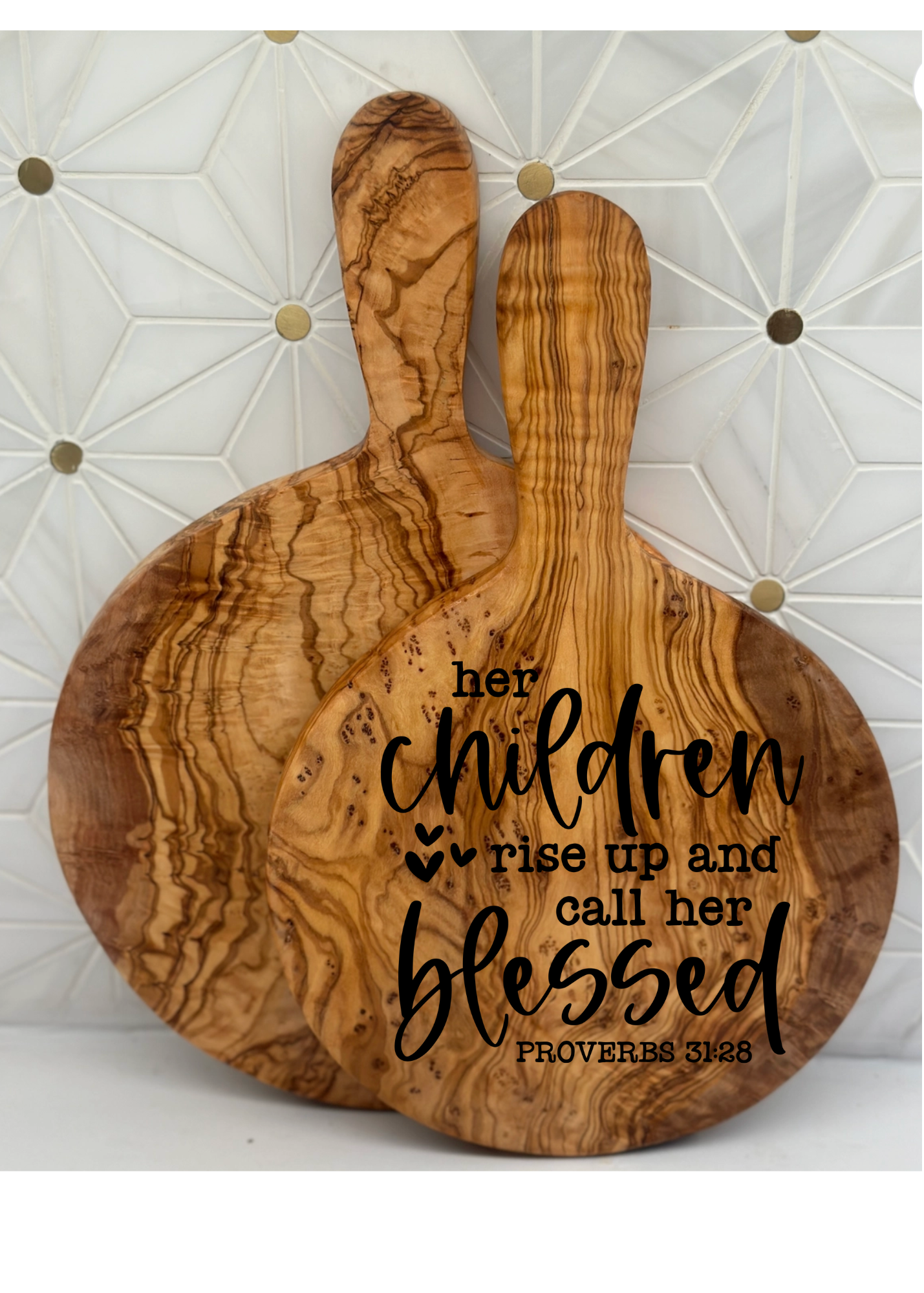 Mom Saying Engraved Round Paddle Board- Olive Wood