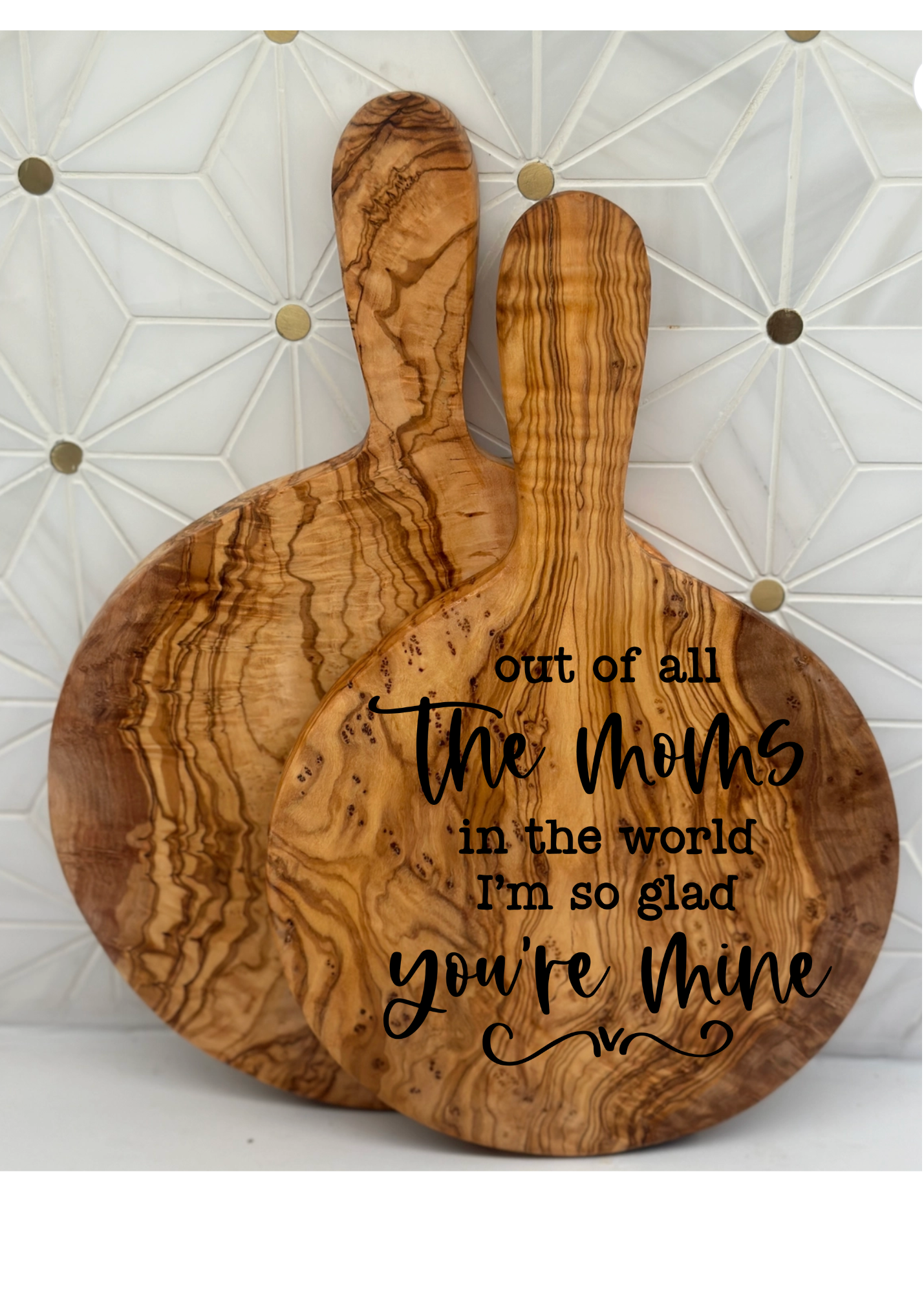 Mom Saying Engraved Round Paddle Board- Olive Wood
