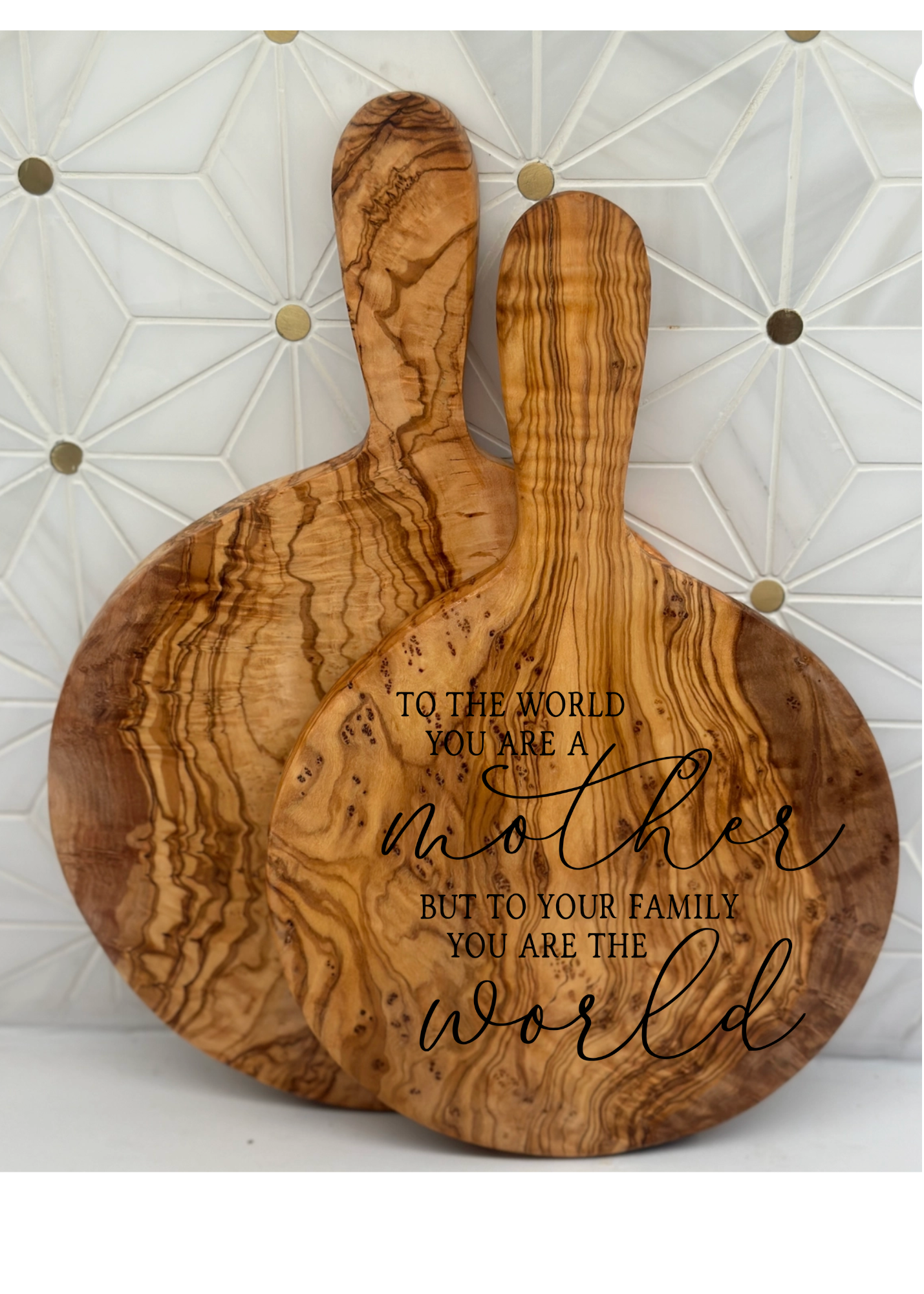 Mom Saying Engraved Round Paddle Board- Olive Wood