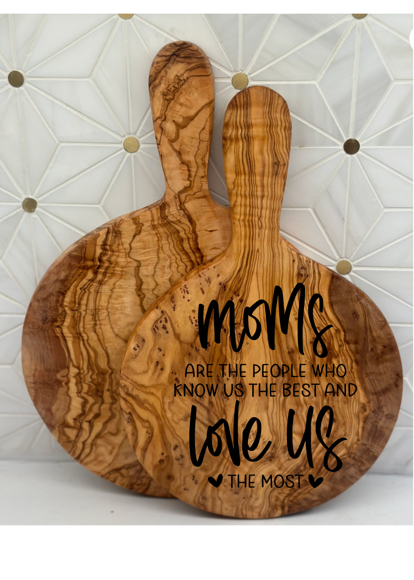 Mom Saying Engraved Round Paddle Board- Olive Wood