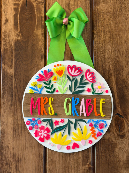 Blossom Teacher Door Sign