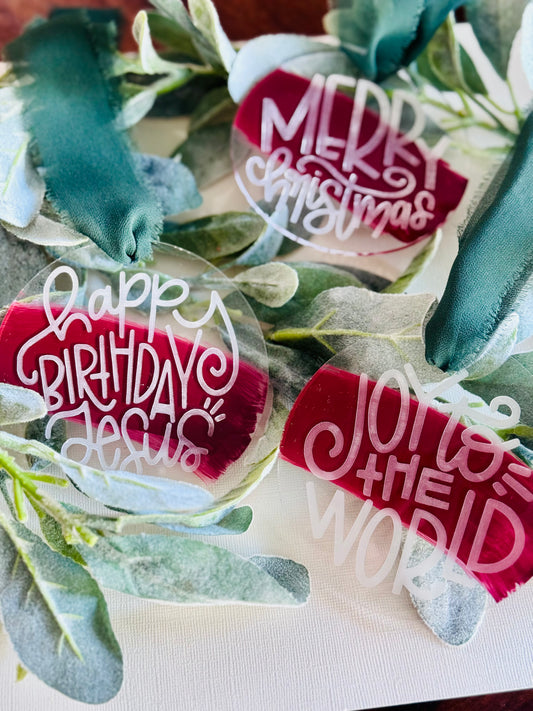 Engraved Religious Acrylic Round Ornament Set of 3
