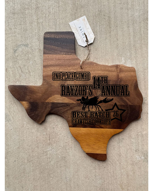 Texas Shaped Engraved Cutting board